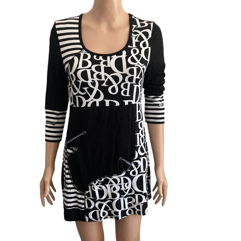 Linea Domani Mini Bodycon Dress Womens Medium Black White Stretch